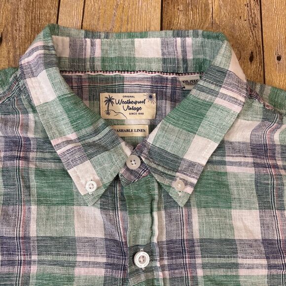 Weatherproof Vintage Washable Linen Shirt XXL 2XL Green Plaid - Picture 3 of 8